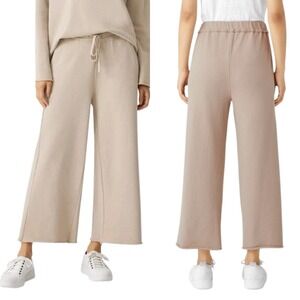 Eileen Fisher Tan Organic Cotton French Terry Wide Leg Pants Cropped Medium NEW